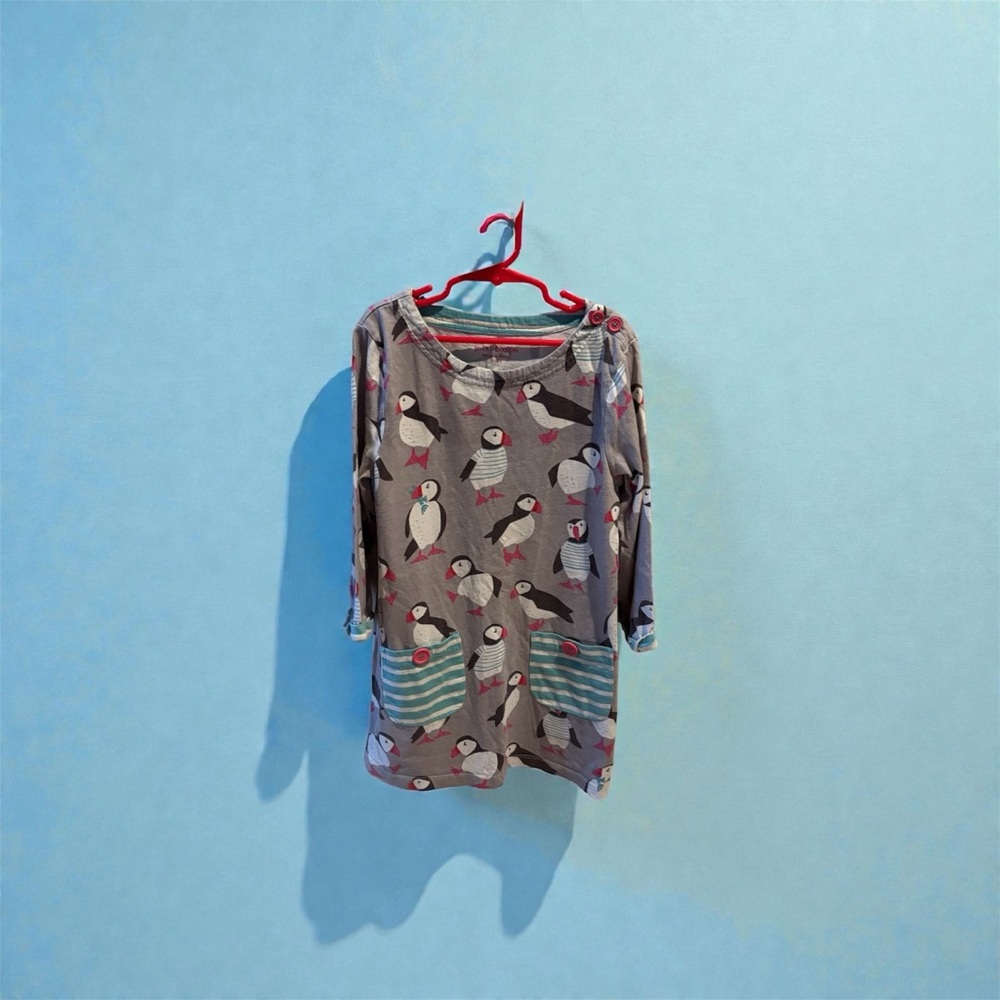 Mini Boden Gray Dress with Puffin Design